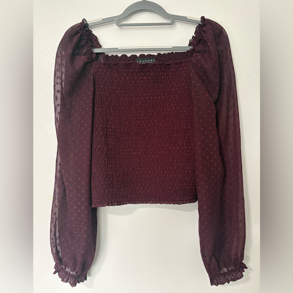 Laundry By Shelli Segal Deep Red Smocked Blouse